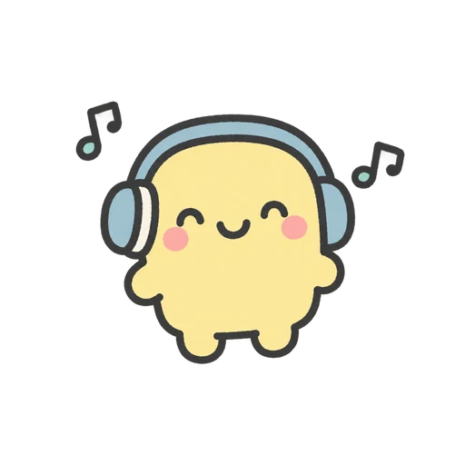 Yellow mascot wearing headphones