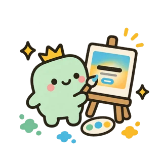 Mascot painting a hero section on an easel