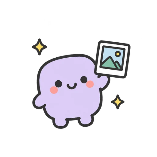 Lavender mascot holding a photo
