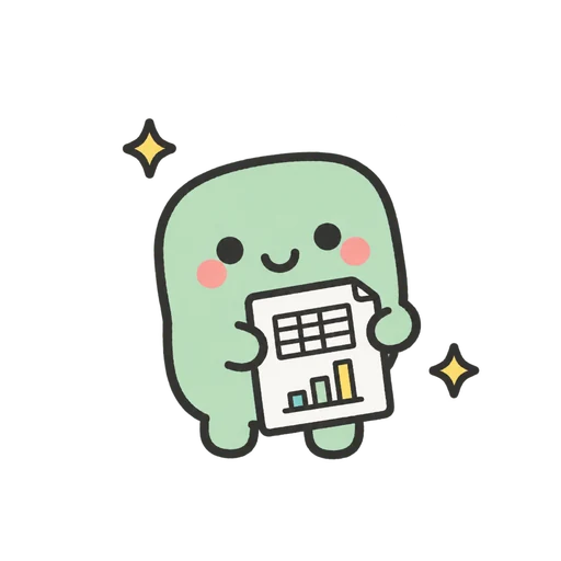 Teal mascot holding a spreadsheet