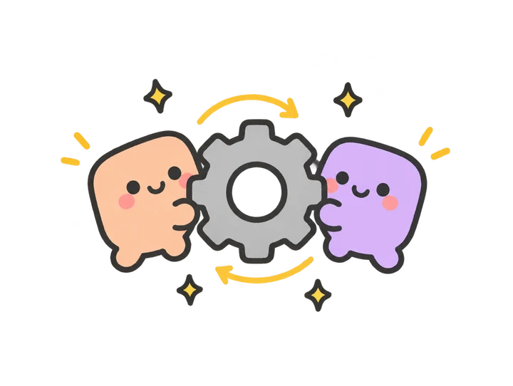 Two mascots turning a big gear together