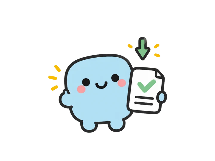 Blue mascot waving with a finished file